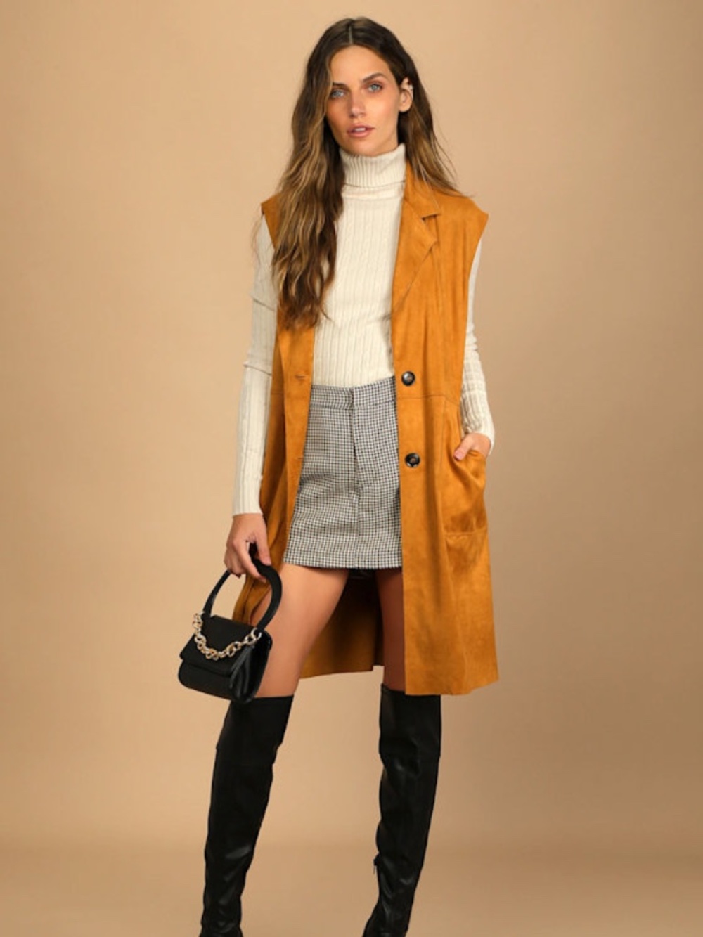 Lulus Brisk Bliss Camel Suede Sleeveless Trench Coat Brown - Size XS